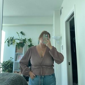 zara plissé long sleeve blouse